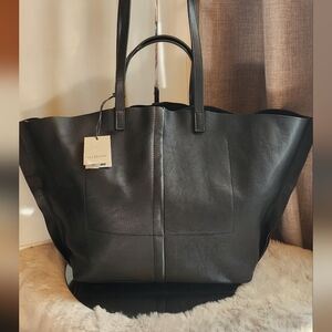 All Saints Black Leather Tote Bag